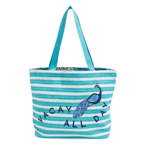 Vera Bradley Handbags - NWT Large Vera Bradley Factory Style Straw Tote in Peacock Garden Print